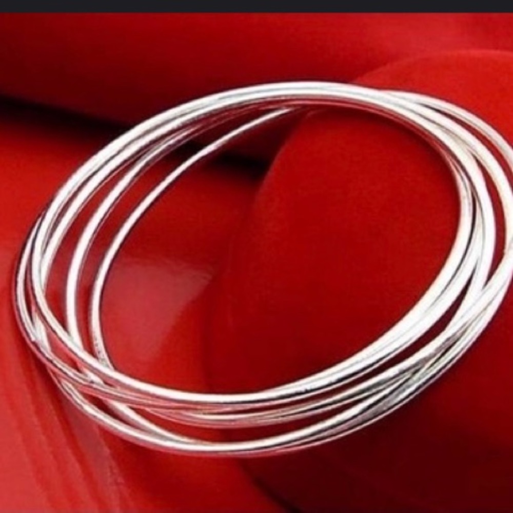 Set of 4 Silver Bangle Bracelets New